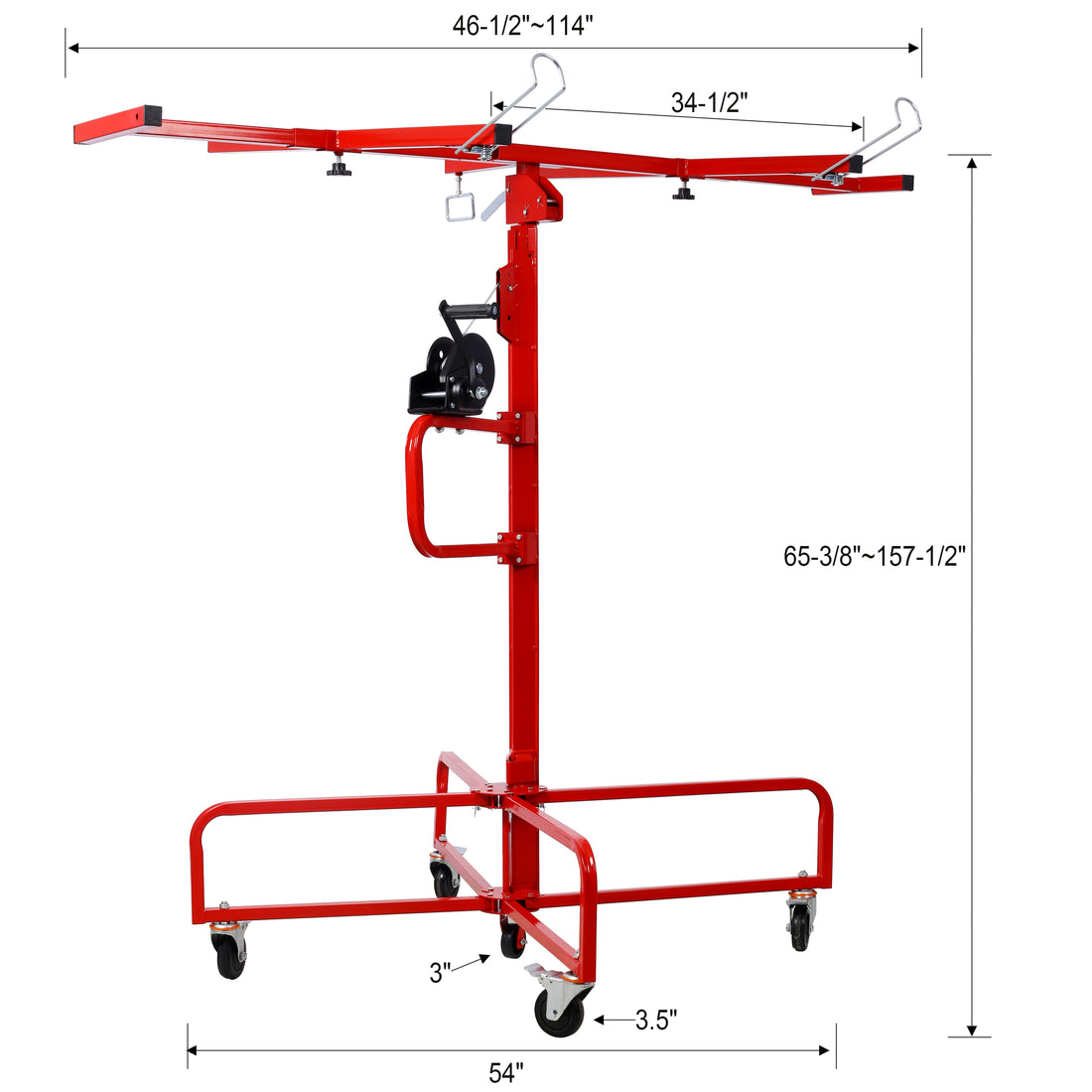 Drywall Lift Panel 13' Lift Drywall Panel Hoist Jack Lifter Jack Rolling Caster Wheel Sheetrock Drywall Lift Construction Tools,150 Lb. Capacity, 4Ft. X 16Ft. Max. Sheet Size,Red Red Steel