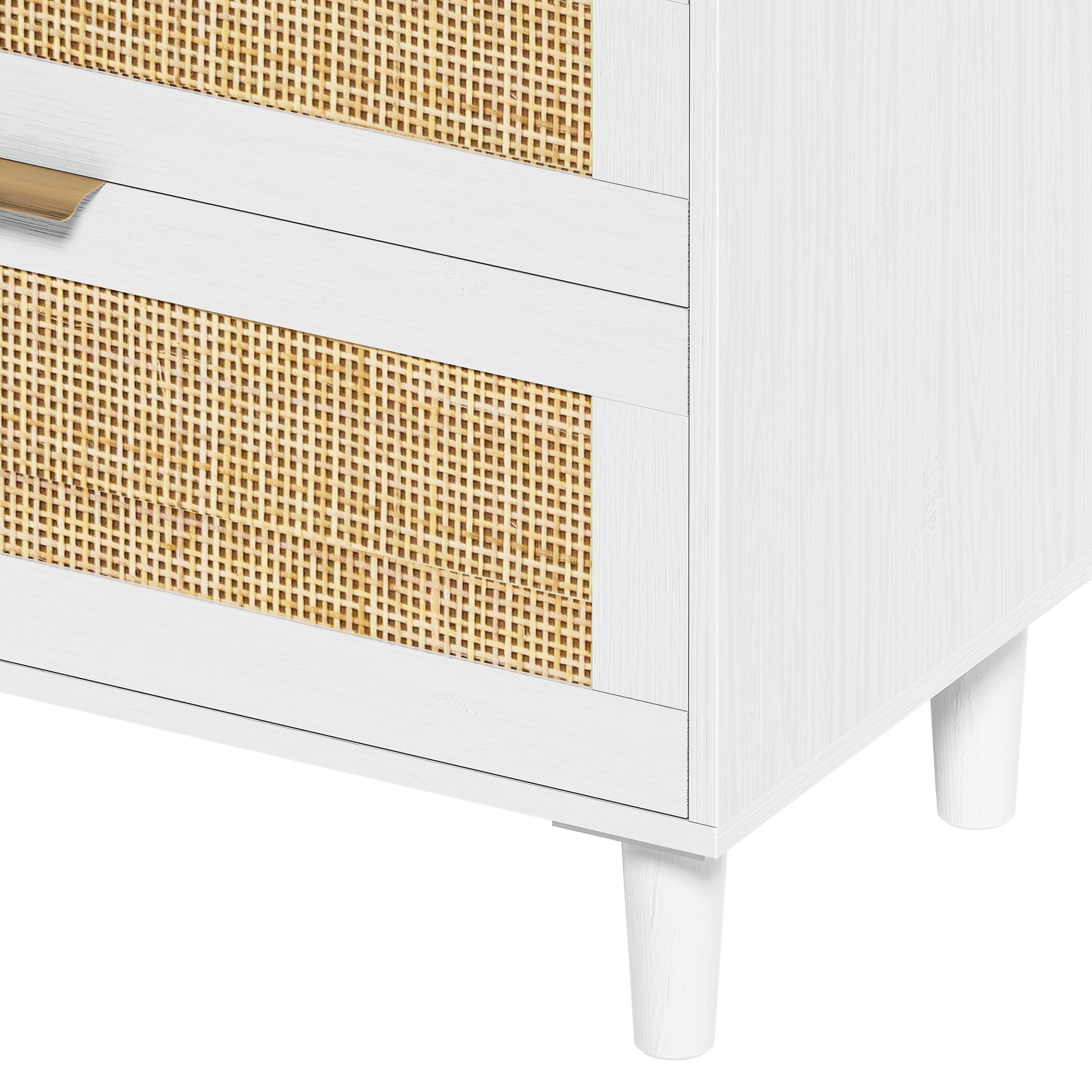 59" Rattan Dresser With Drawers, 6 Drawer Dresser For Bedroom, Clothes Storage Cabinet For Bedroom, Metal Handle&Wood Legs For Hallway, Living Room, Bedroom,White White Mdf Metal