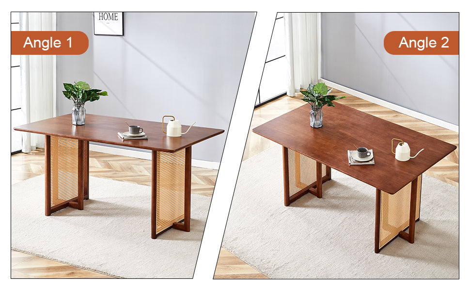 Chinese Country Retro Solid Wood Dining Table, Simple Modern Imitation Rattan Dining Table, Wooden Dining Table, Desk. Suitable For Dining Room, Living Room, Office Walnut Rubber Wood
