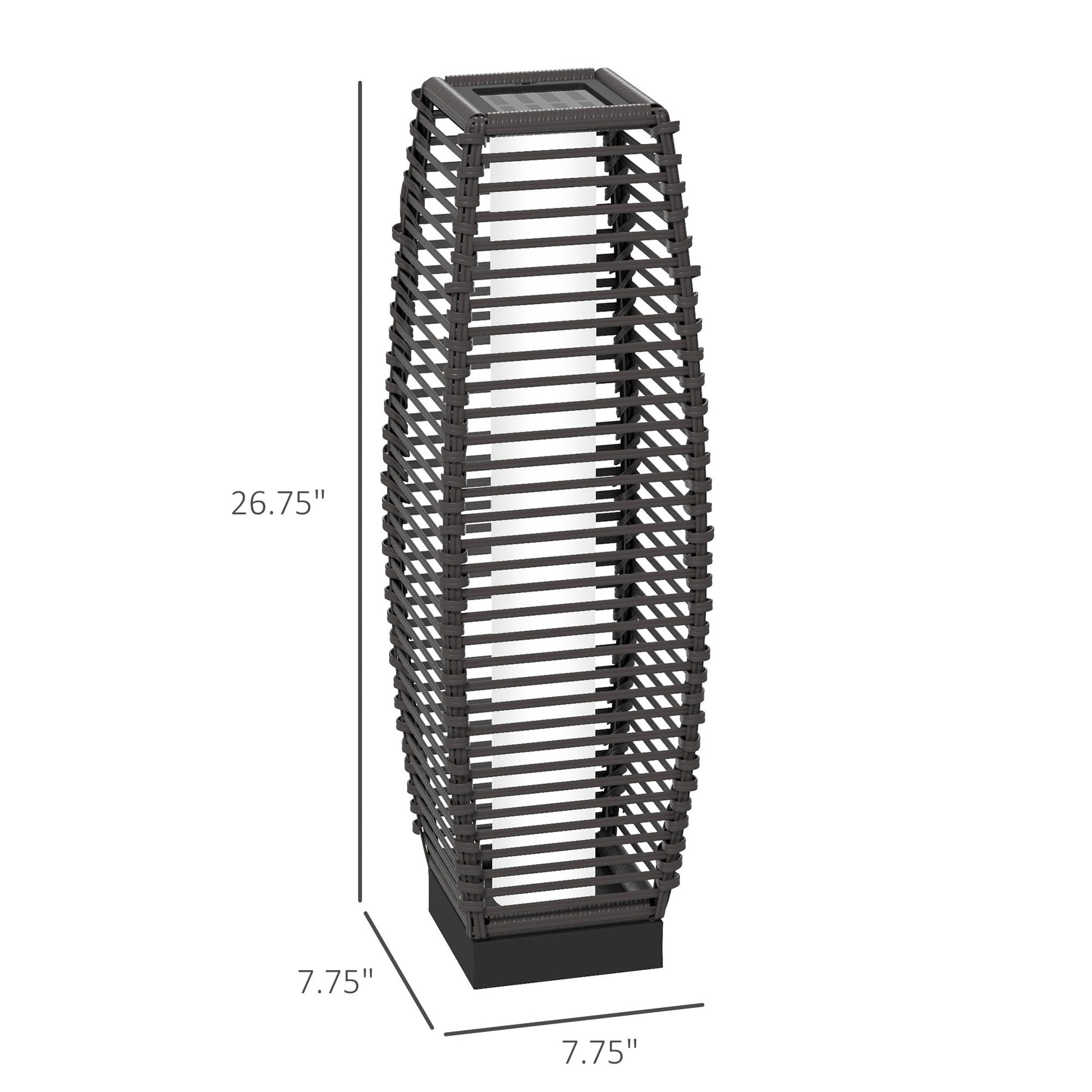 Outsunny Solar Floor Lamp, Outdoor Rattan Garden Lantern Pathway Light & Decorative Driveway Lighting With Auto On Off Led Lights For Porch, Yard, Lawn, Courtyard, Deck, Gray Gray Steel