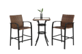 3 Pieces Outdoor Bar Stools Set,Rattan Bar Chairs,With Glass Table Top, Wicker Bar Stools For Backyard, Garden, Pool, Balcony And Deck, Brown Brown Steel