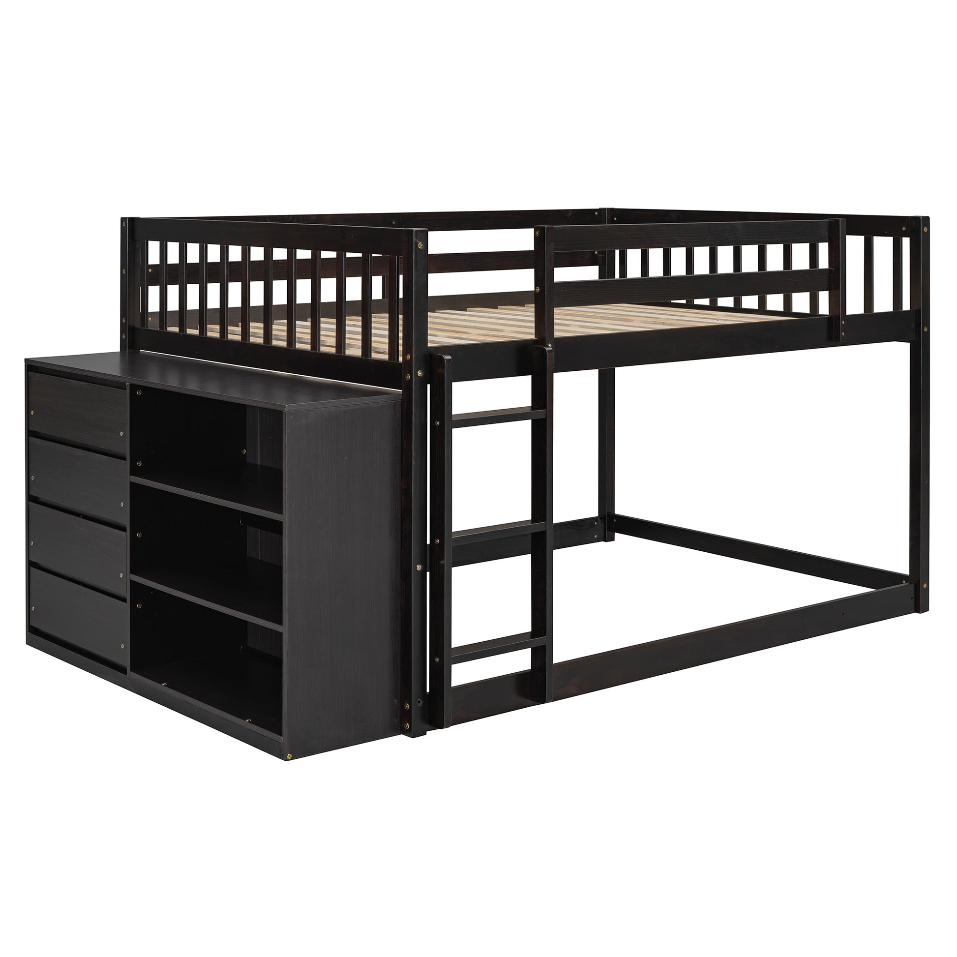 Full Over Full Bunk Bed With 4 Drawers And 3 Shelves Espresso Full Espresso Solid Wood