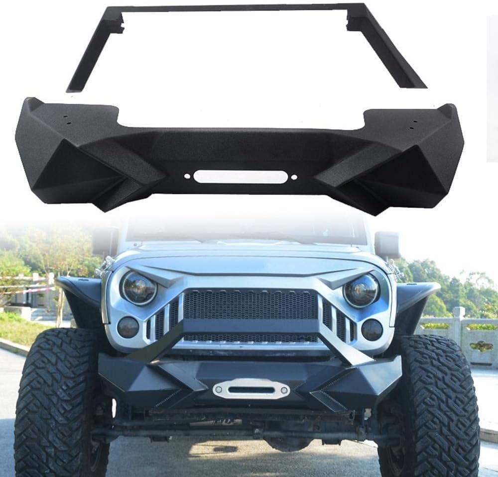 Front Bumper With Winch Plate Compatible With Wrangler Jk 2007 2018 Heavy Duty Black Textured Manganese Steel Construction, Perfect For On And Off Road Use Black Iron