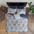 Cotton Jacquard Duvet Cover Set Queen White Navy Cotton