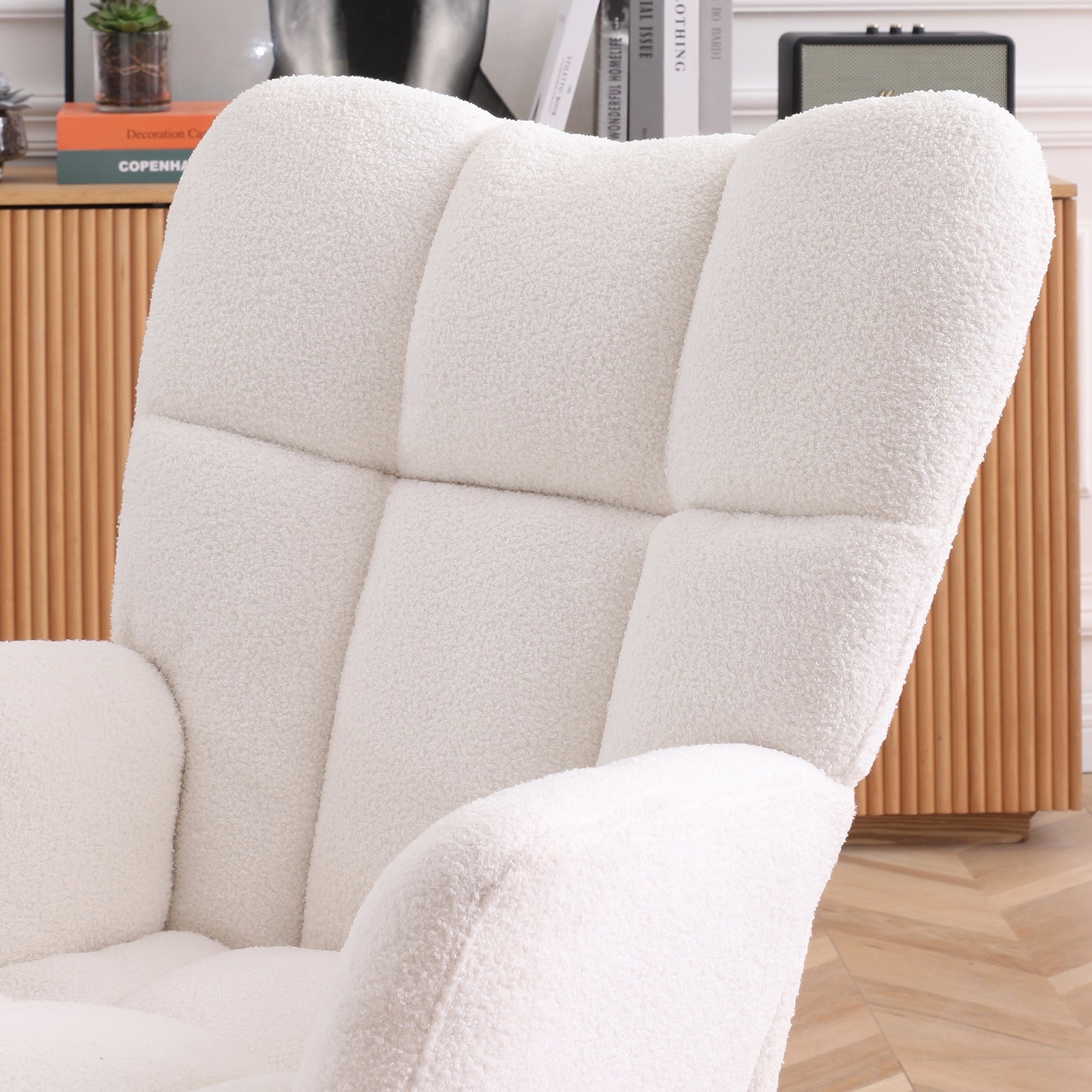 Rocking Chair Teddy Upholstered Glider Rocker Rocking Accent Chair Padded Seat With High Backrest Armchair Comfy Side Chair For Living Room Bedroom Offices Beige Beige Polyester