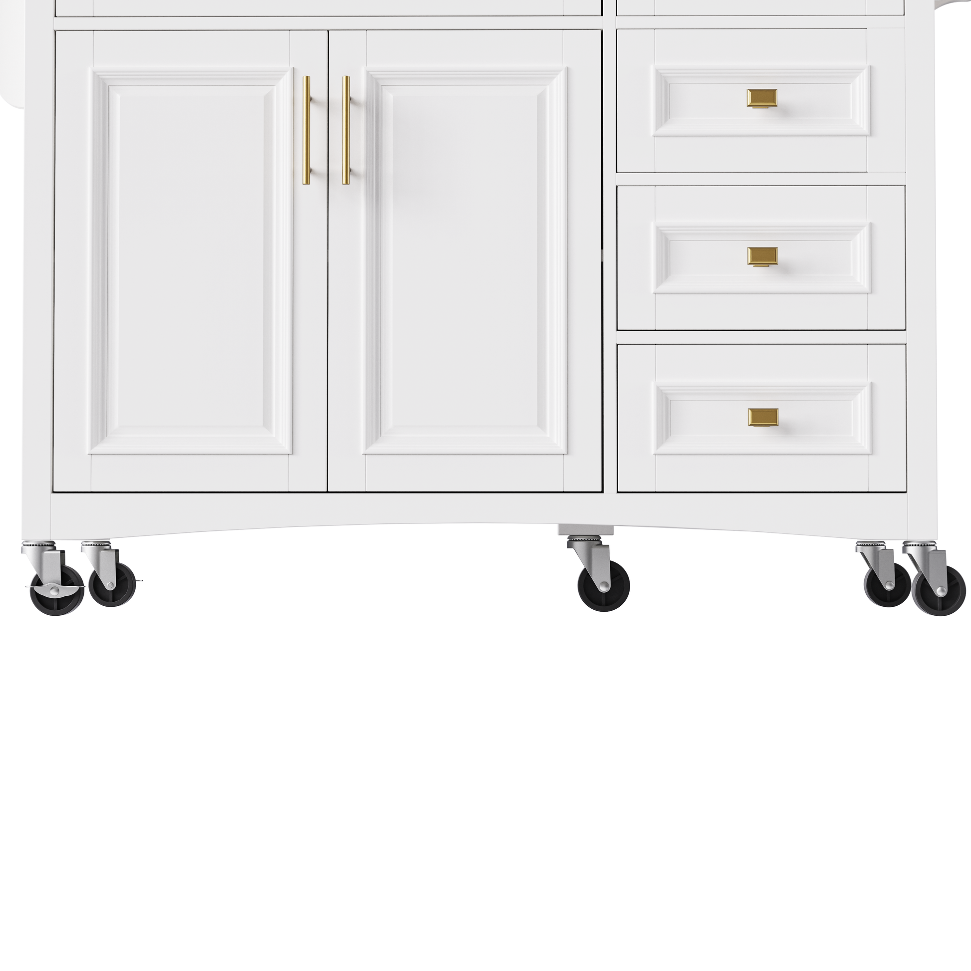 K&K 52'' Kitchen Island With Drop Leaf, Embossed Texture Kitchen Island On Wheels With Spice Rack, Towel Rack, 2 Doors And 5 Drawers, Kitchen Storage Cart With Adjustable Shelf For Kitchen, White