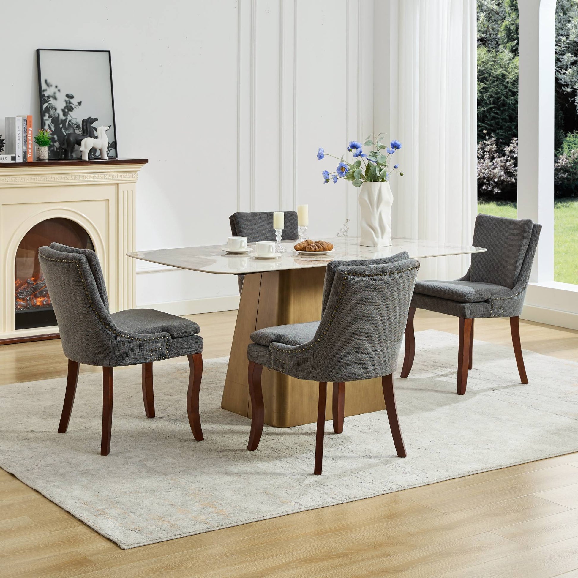 Modern Dining Chairs Set Of 2,Double Layer Cushioned Chenille Fabric Upholstered Accent Side Leisure Chairs With Mid Back And Curved Solid Wood Legs For Living Room Dining Room Gray Gray Dining Room American Design Dining Chairs Rubberwood Set Of 2 Foam