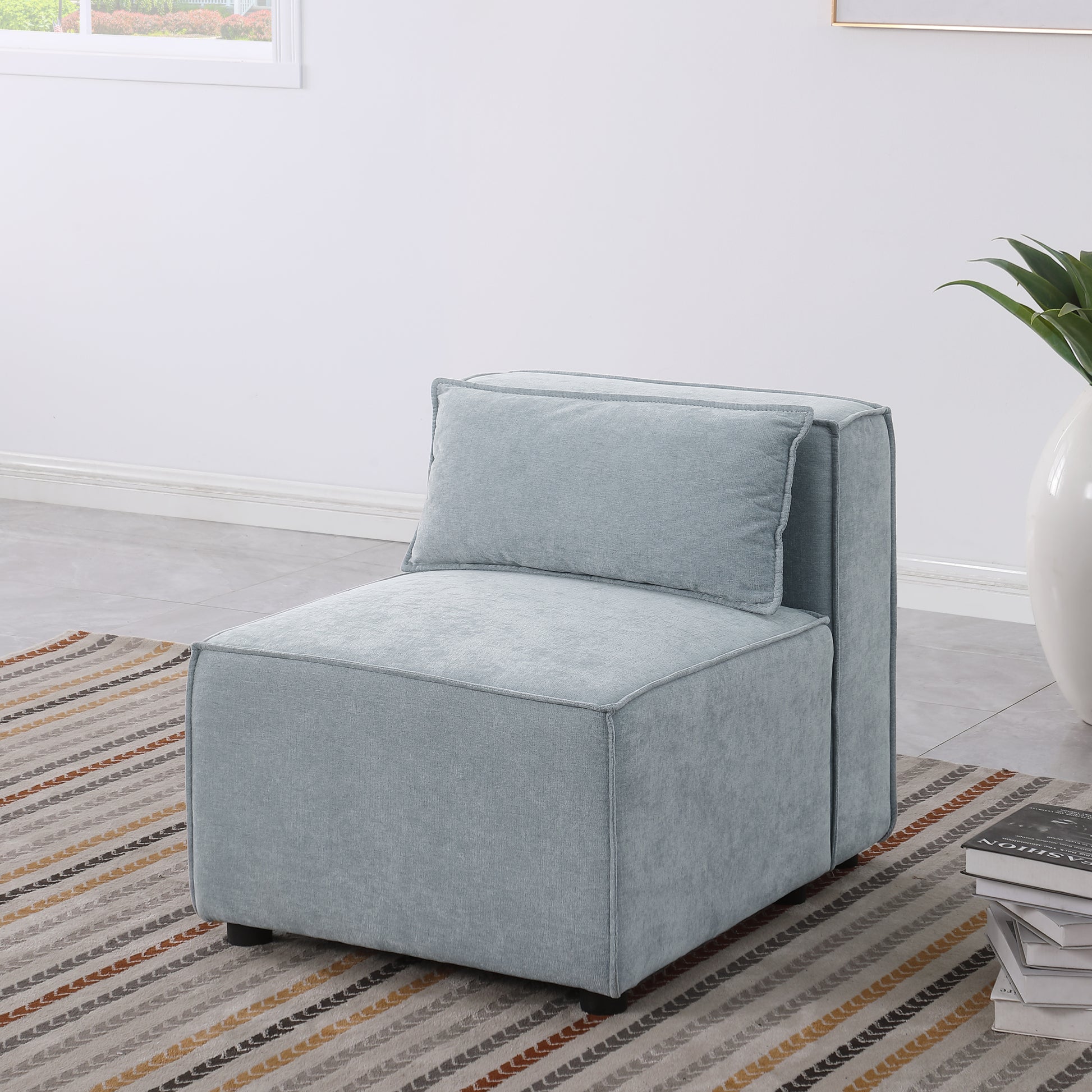 Modular Sofa Grayish Blue Chenille Fabric, Simple And Grand, The Seat And Back Is Very Soft. This Is Also A Knock Down Sofa Wood Primary Living Space Medium Duty Eucalyptus 1 Seat Grayish Blue Chenille Medium Soft Cushion Back American Design L Shaped