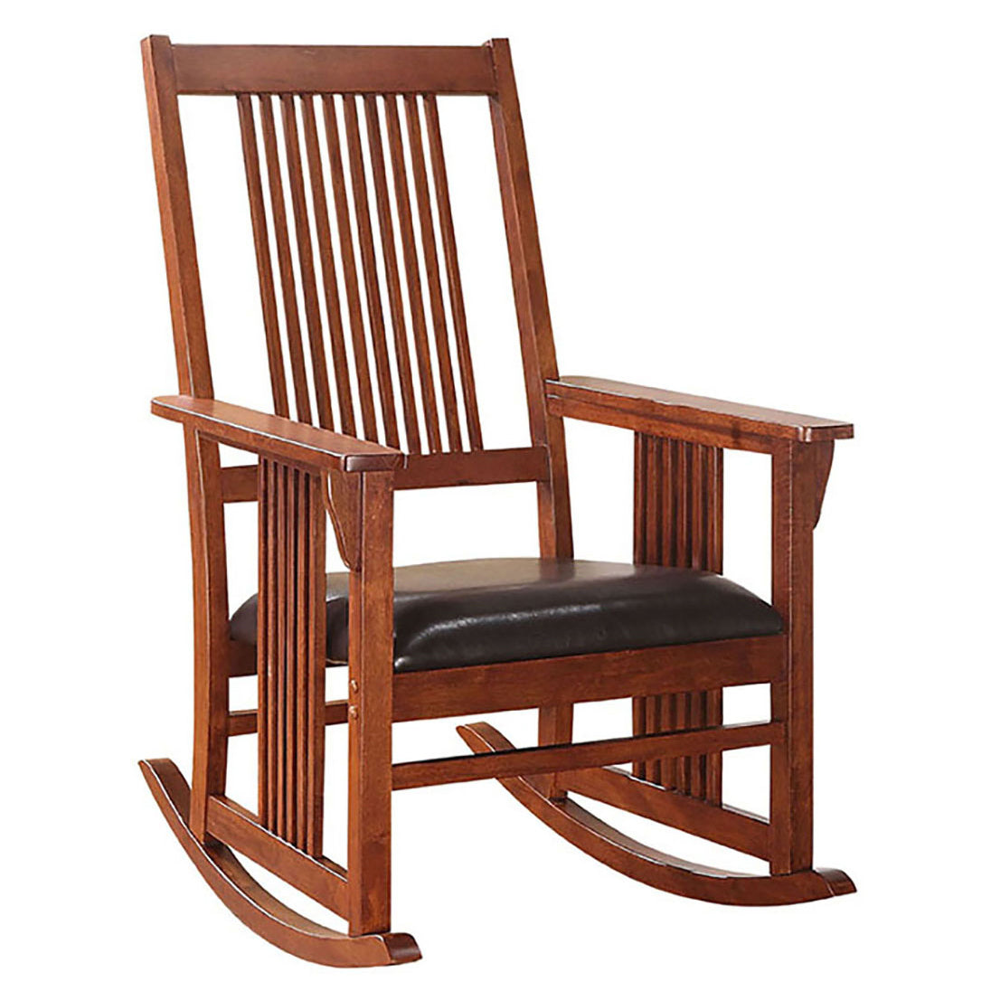 Tobacco Rocking Chair With Slat Back Rubberwood Solid Brown Primary Living Space Rocking Chairs Rubberwood Slat Back Wood