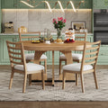 5 Piece Retro Rustic Functional Dining Set Unique Geometric Design, 1 Extendable Table With A 16 Inch Leaf And 4 Upholstered Chairs Ideal For Dining Room And Kitchen Natural Natural Solid Wood Mdf