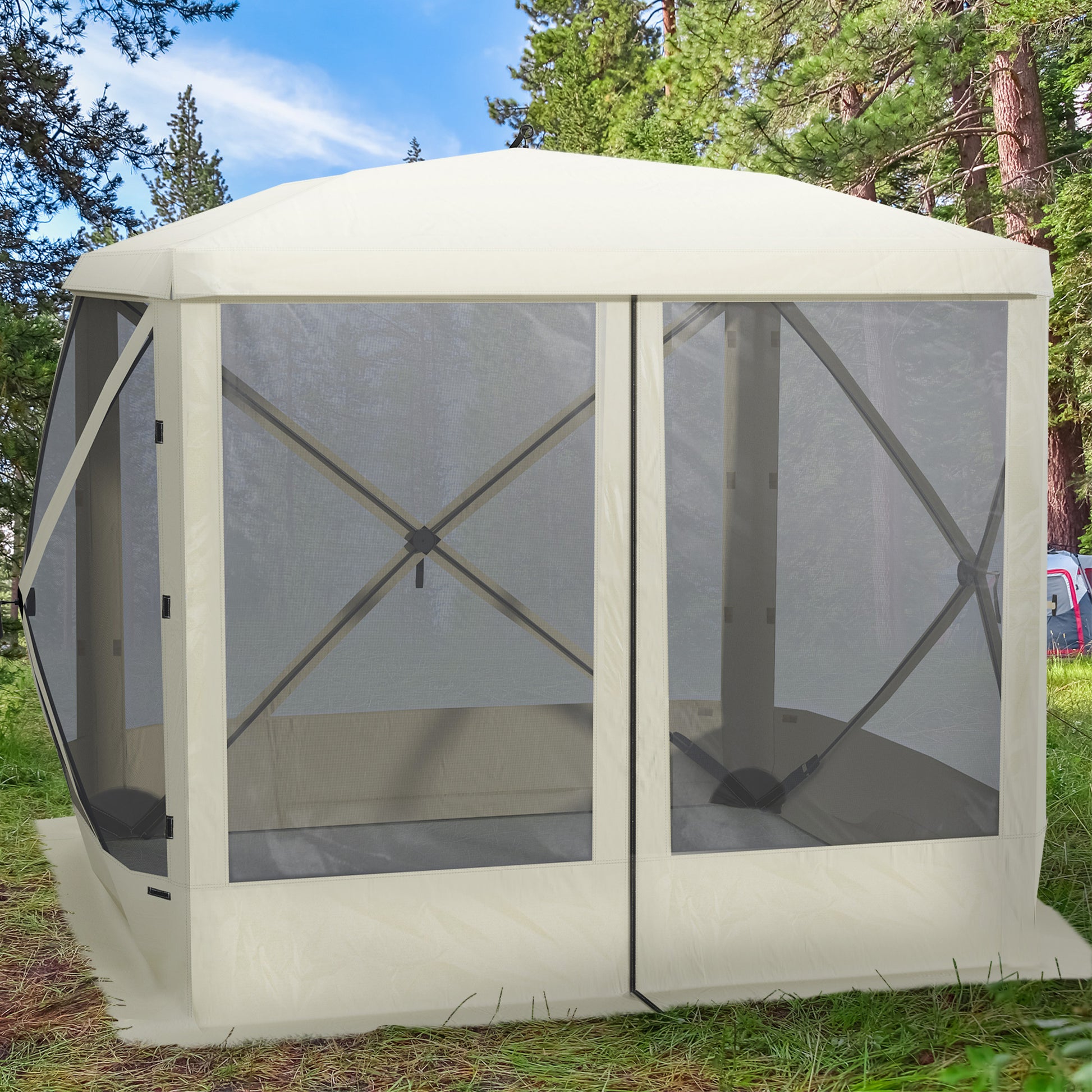 Outsunny Pop Up Camping Canopy Gazebo Screen Shelter Tent With Single Person Easy Set Up, Ventilating Mesh, Portable Carry Bag For Outdoor Camping Party Event, 7X7Ft, Beige Beige Polyester