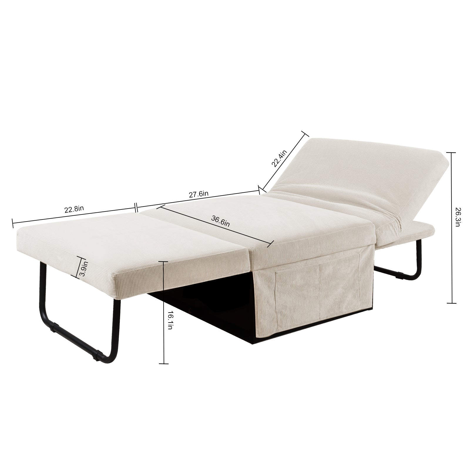 Modern Corduroy Sofa Bed,Couch Chair,Sleeper Bed,Small Lounge Sofa W Reclining Backrest,Furniture For Living Room,Bedroom,4 In 1 Convertible Sleeper Sofa Bed, White White Corduroy 1 Seat