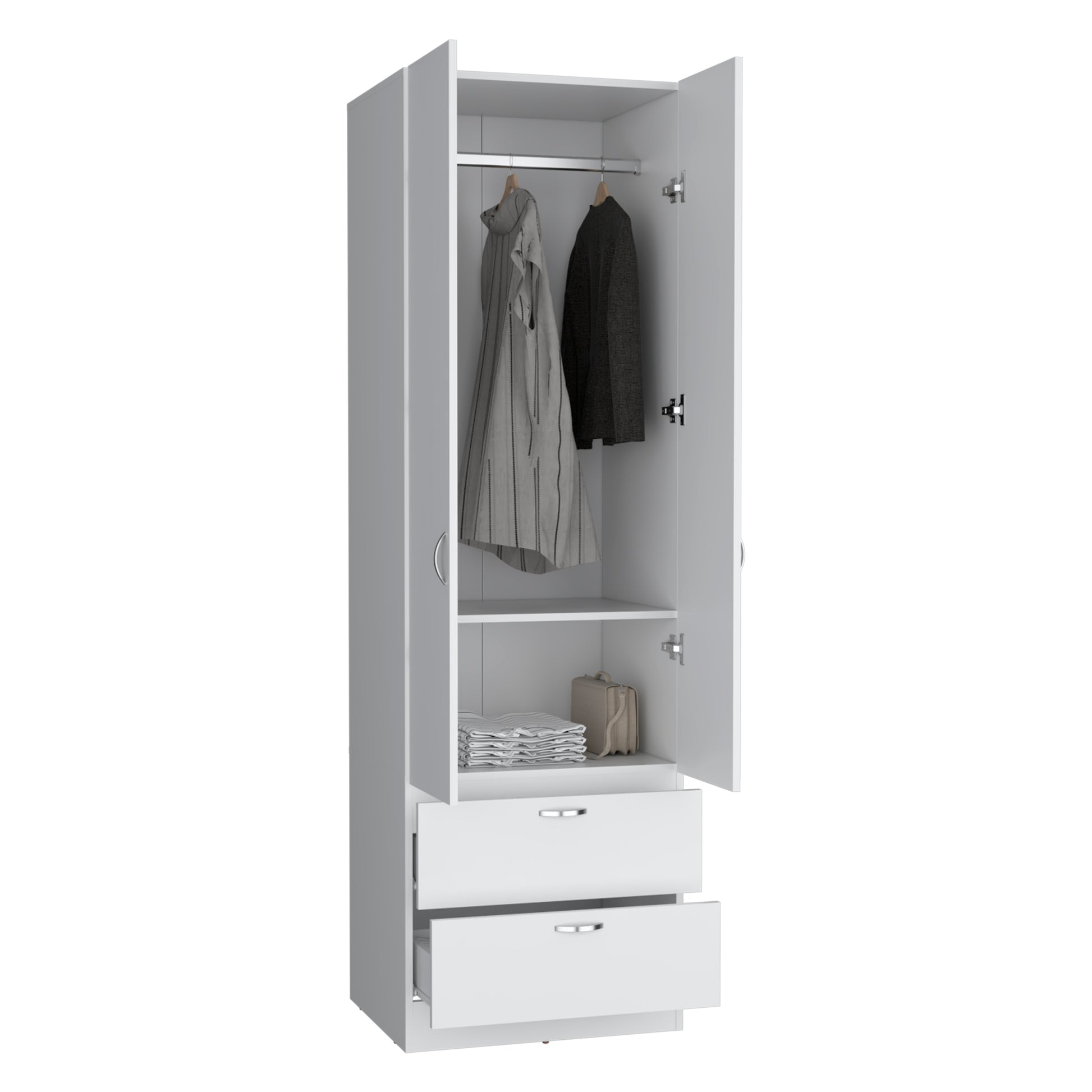 Vico 76" High Armoire Wardrove Closet With 2 Drawers, Double Door Cabinetone Shelf And Hanging Rod, Bedroom Clothes Storage Cabinet Organizer White Bedroom Modern Particle Board Engineered Wood