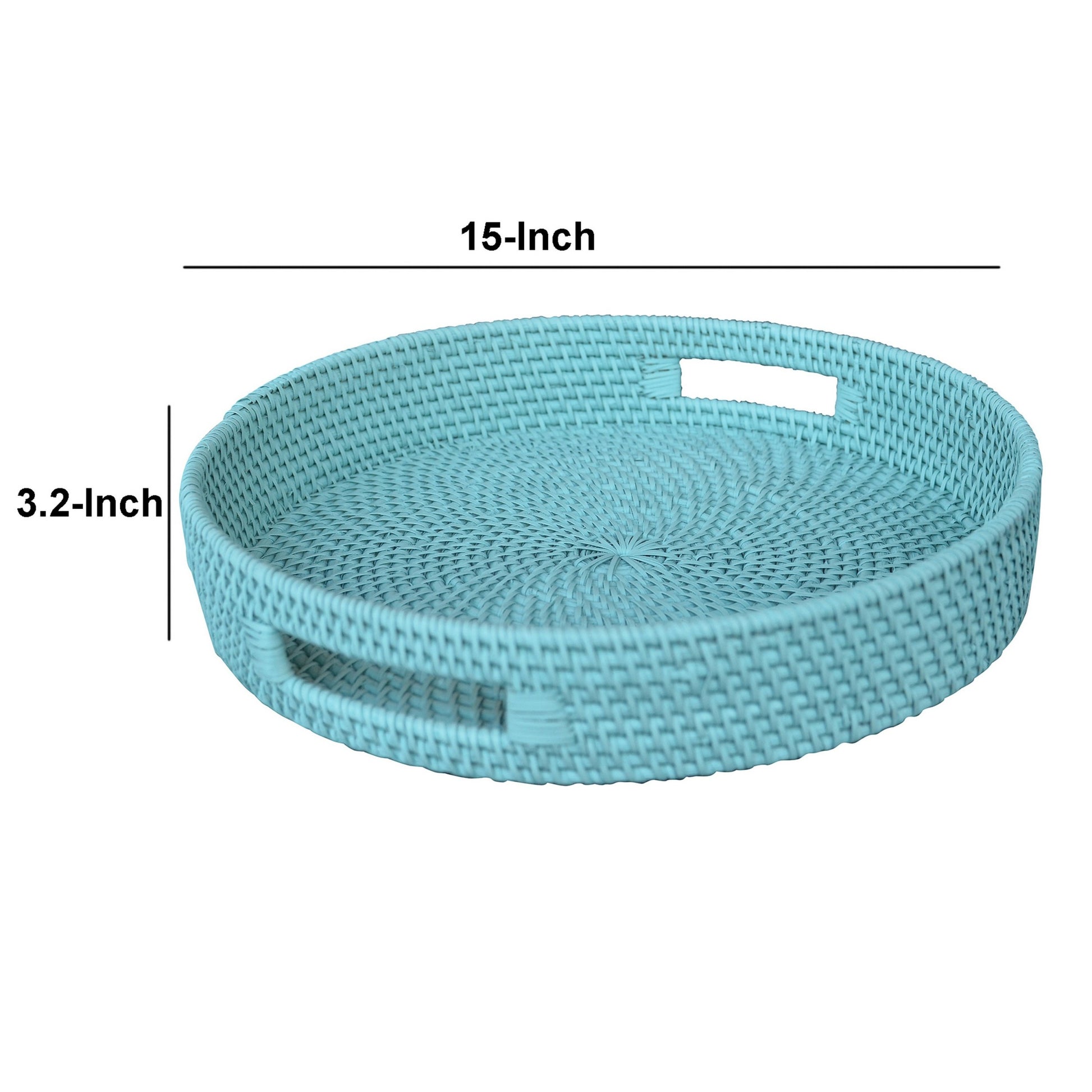 Handcrafted Rattan Lombok Coast Tray In Round Shape, Blue Blue Rattan