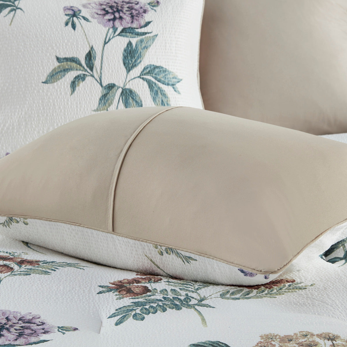 7 Piece Printed Seersucker Comforter Set With Throw Blanket Taupe Blush Full Queen Multicolor Polyester