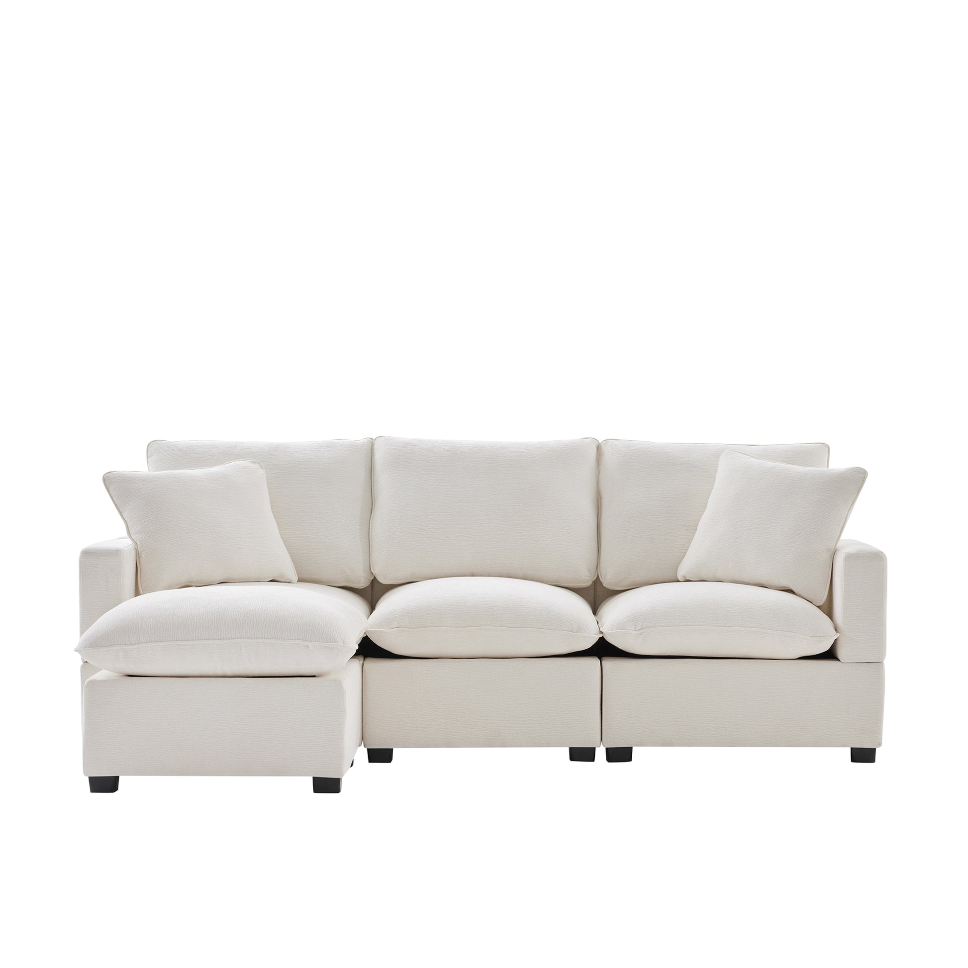 84*57" Modern Modular Sofa, 4 Seat Chenille Sectional Couch Set With 2 Pillows Included, Freely Combinable Indoor Funiture For Living Room, Apartment, Office, 2 Colors White Chenille 4 Seat