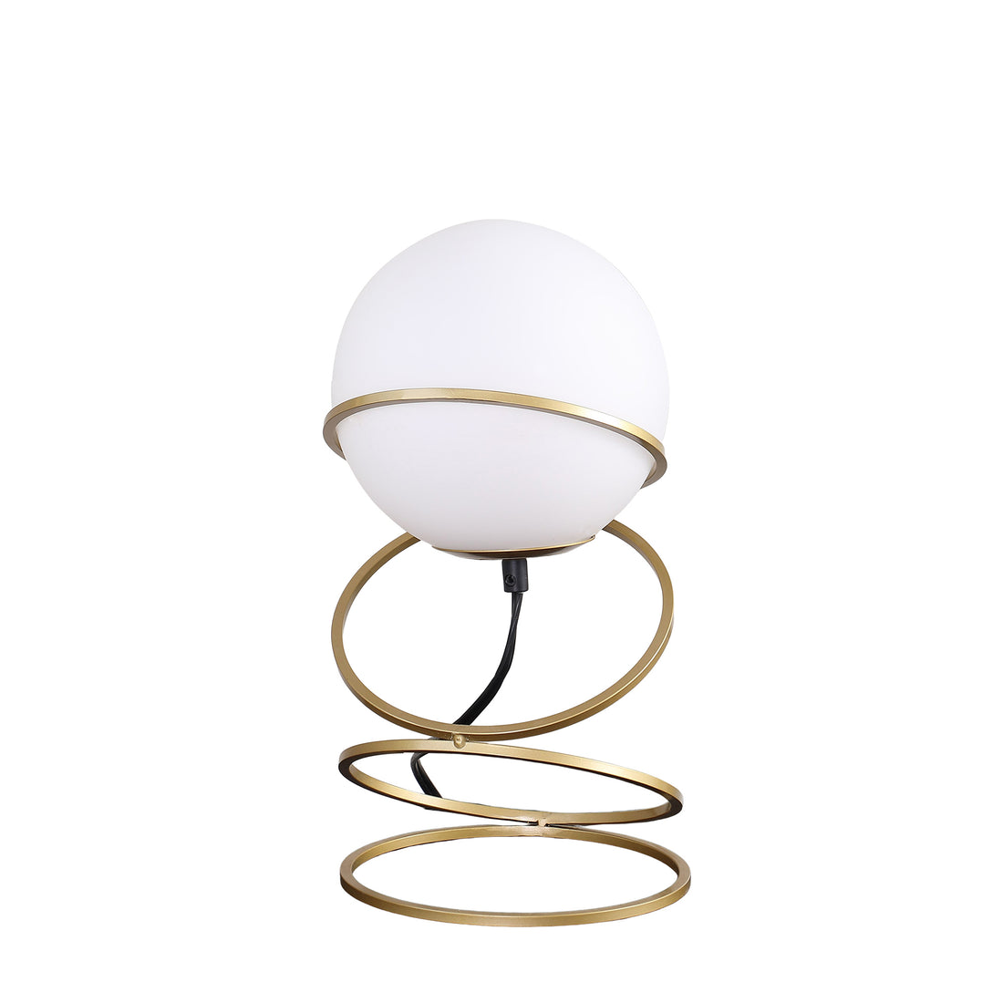 13.5" H Glass Globe Matte Gold Spiral 4 Ring Metal Stand Table Lamp For Living Room, Nightstand Bedside Table Lamp For Bedroom, Led Lamp Gold White Glass Metal