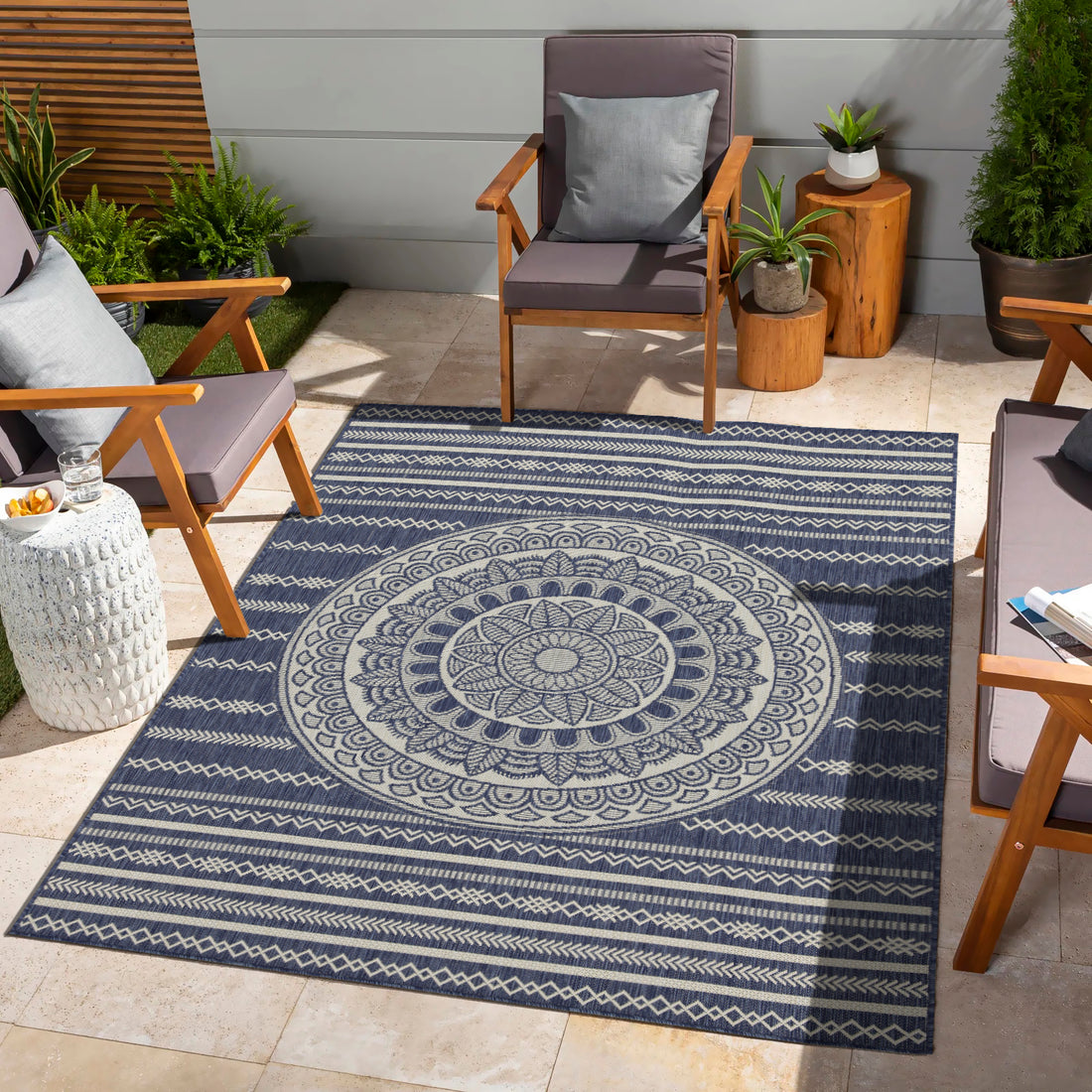 Sunshine Gc Har2016 Blue 2 Ft. 7 In. X 7 Ft. 3 In. Indoor Outdoor Area Rug Blue Polyester Polypropylene