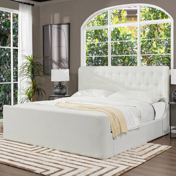 Brooks Contemporary Tufted Shelter Platform Bed, King, Antique White Polyester Box Spring Not Required King Antique White Wood Foam Polyester Polyester