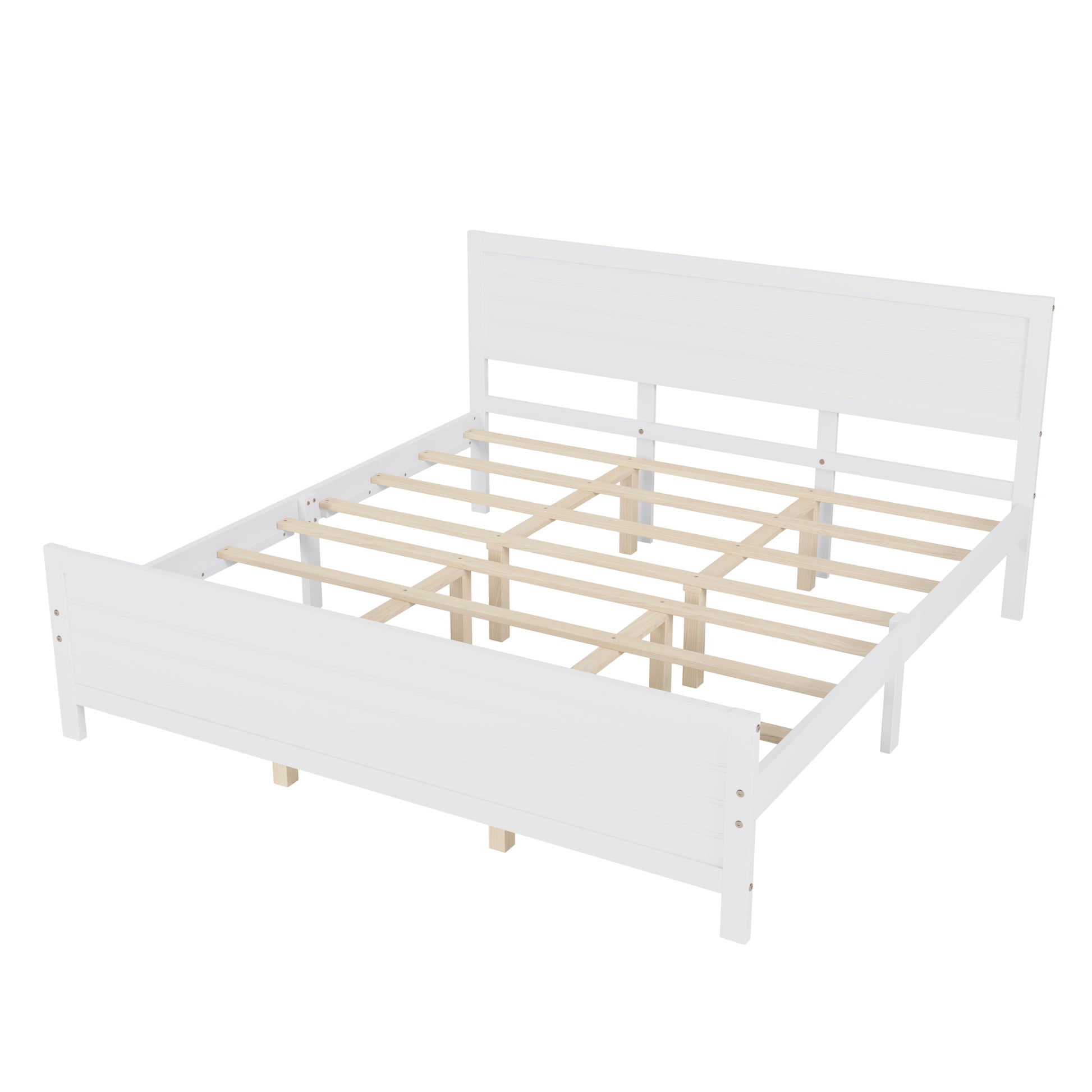 Wood Platform Bed Frame With Headboard, Mattress Foundation With Wood Slat Support, No Box Spring Needed, King Size, White Box Spring Not Required King White Wood Solid Wood Mdf