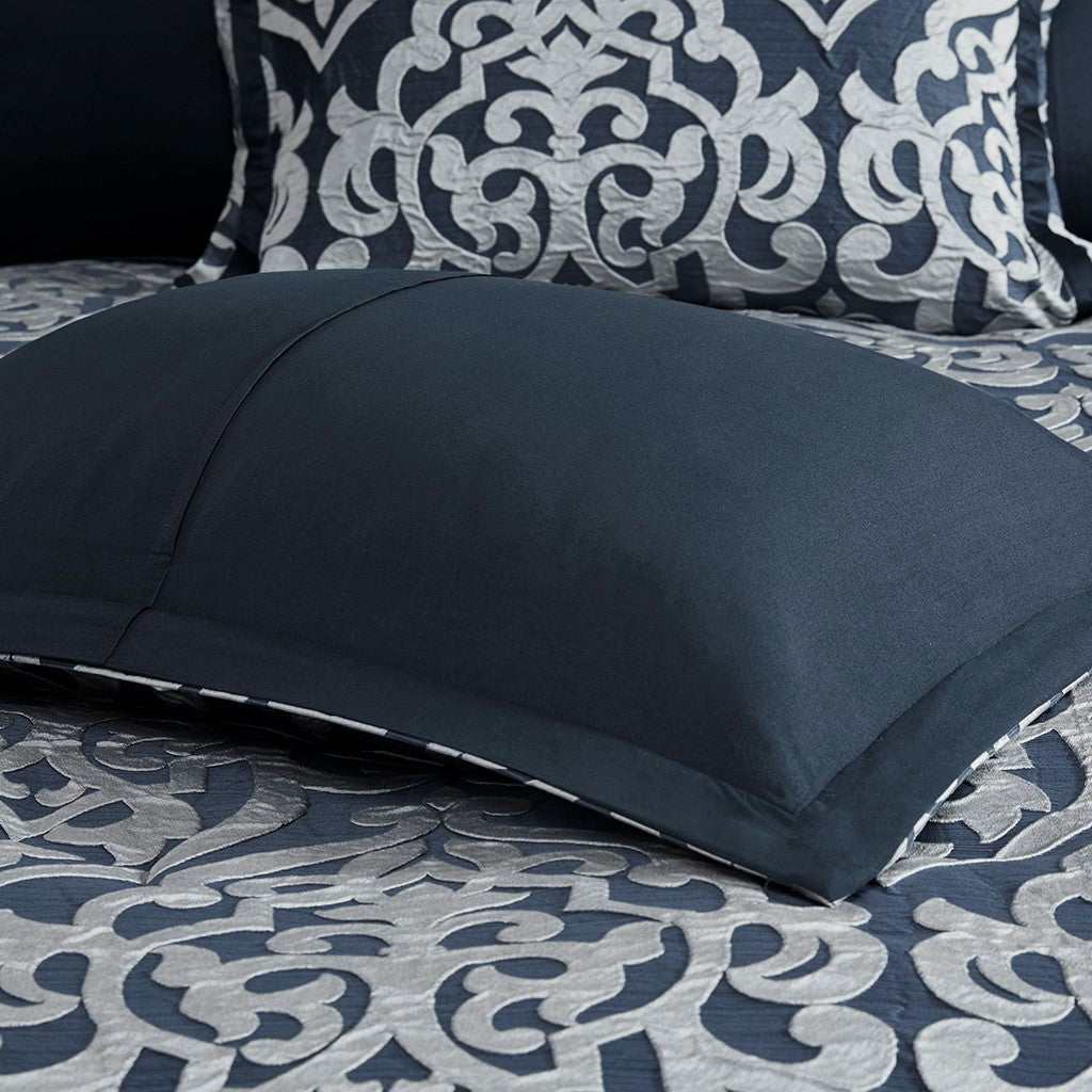 8 Piece Jacquard Comforter Set Navy Silver Cal King California King Navy Silver Polyester
