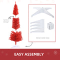 Homcom 6' Artificial Pencil Christmas Tree, Slim Xmas Tree With 390 Realistic Branch Tips And Plastic Stand, Red Green Plastic