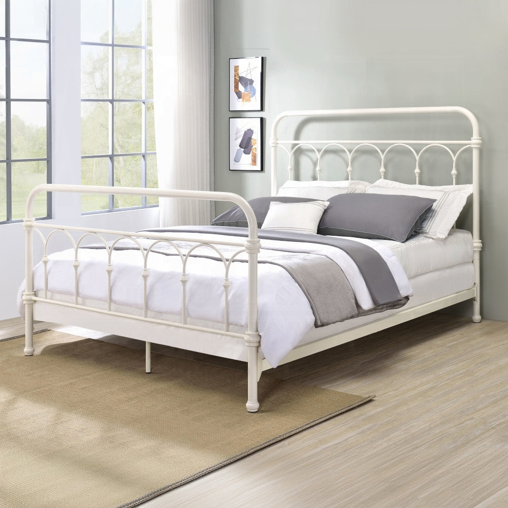 White Full Bed With Spindle Headboard Box Spring Required Full White Metal Bedroom Slat Beds Metal