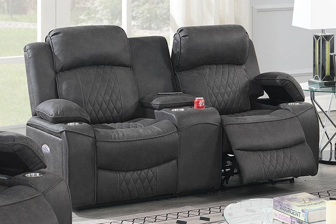 Power Motion Loveseat 1Pc Contemporary Charcoal Gelstorage Arms W Cup Holder Living Room Furniture Charcoal Faux Leather Primary Living Space Cushion Back Contemporary,Modern Pillow Top Arms Metal & Wood 2 Seat