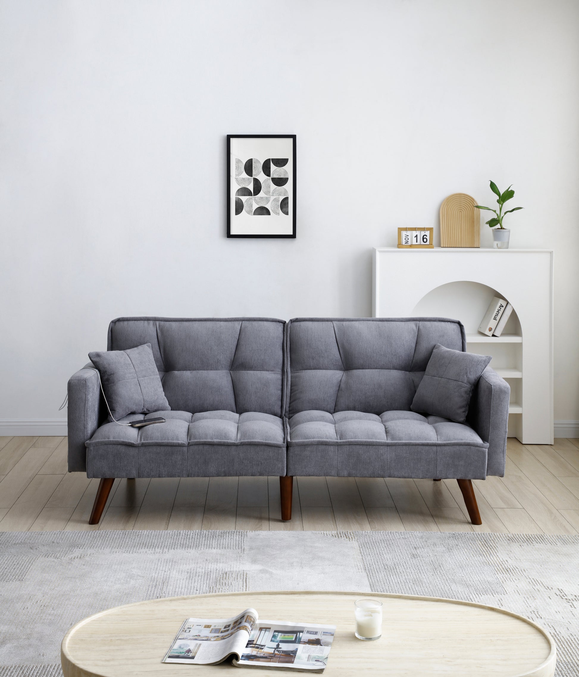 Sofa Bed Sleeper, Large Size, Usb Charging Port, Chenille Fabric Folding Futon Recliner For Living Room Furniture Apartment Bedroom Office Small Spaces Dark Gray Brown Chenille Wood Primary Living Space Medium Soft Tufted Back Modern Rubberwood Square