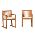 Contemporary 2 Piece Solid Wood Slat Back Patio Dining Chairs Brown Brown Wood Acacia Wood