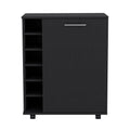 Wick Bar Cart With Integrated Wine Storage, Spacious Cabinet And Smooth Rollers Black Dining Room Modern Particle Board Open Storage Engineered Wood
