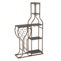 Grey 11 Bottle Wine Bakers Rack, 5 Tier Freestanding Wine Rack With Hanging Wine Glass Holder And Storage Shelves, Wine Storage Home Bar For Liquor And Wine Storagefor Kitchen, Dining Room Grey Metal & Wood Metal & Wood