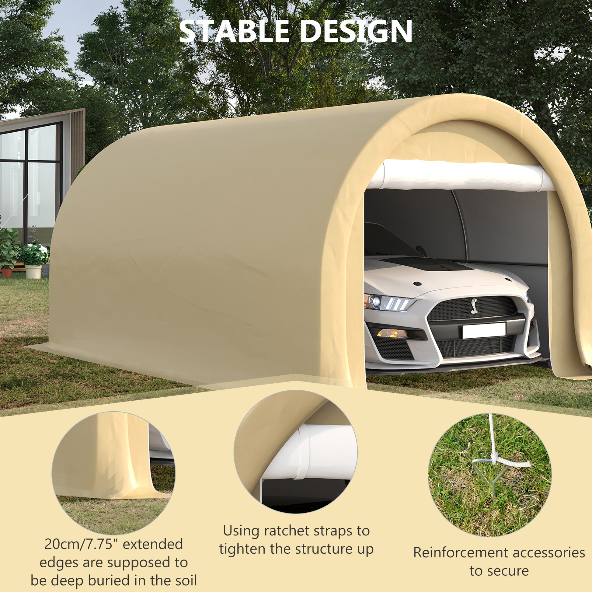 Outsunny 10' X 16' Carport, Heavy Duty Portable Garage Storage Tent With Large Zippered Door, Anti Uv Pe Canopy Cover For Car, Truck, Boat, Motorcycle, Bike, Garden Tools, Outdoor Work, Beige Beige Steel