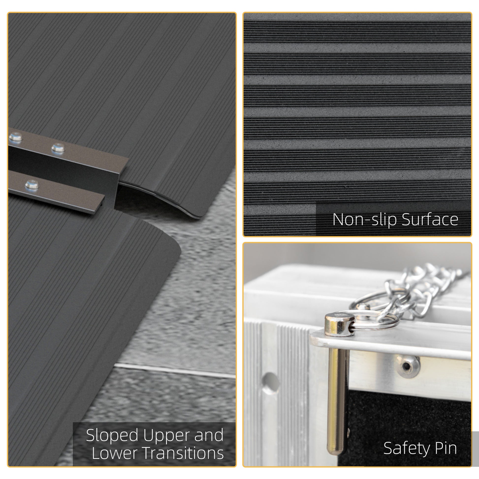 Homcom Wheelchair Ramp, 8Ft Foldable Threshold Ramp, Aluminum Handicap Ramp With Non Slip Surface, Transition Plates Above And Below For Home, Doorways, Steps, 600Lbs Capacity Black Aluminum
