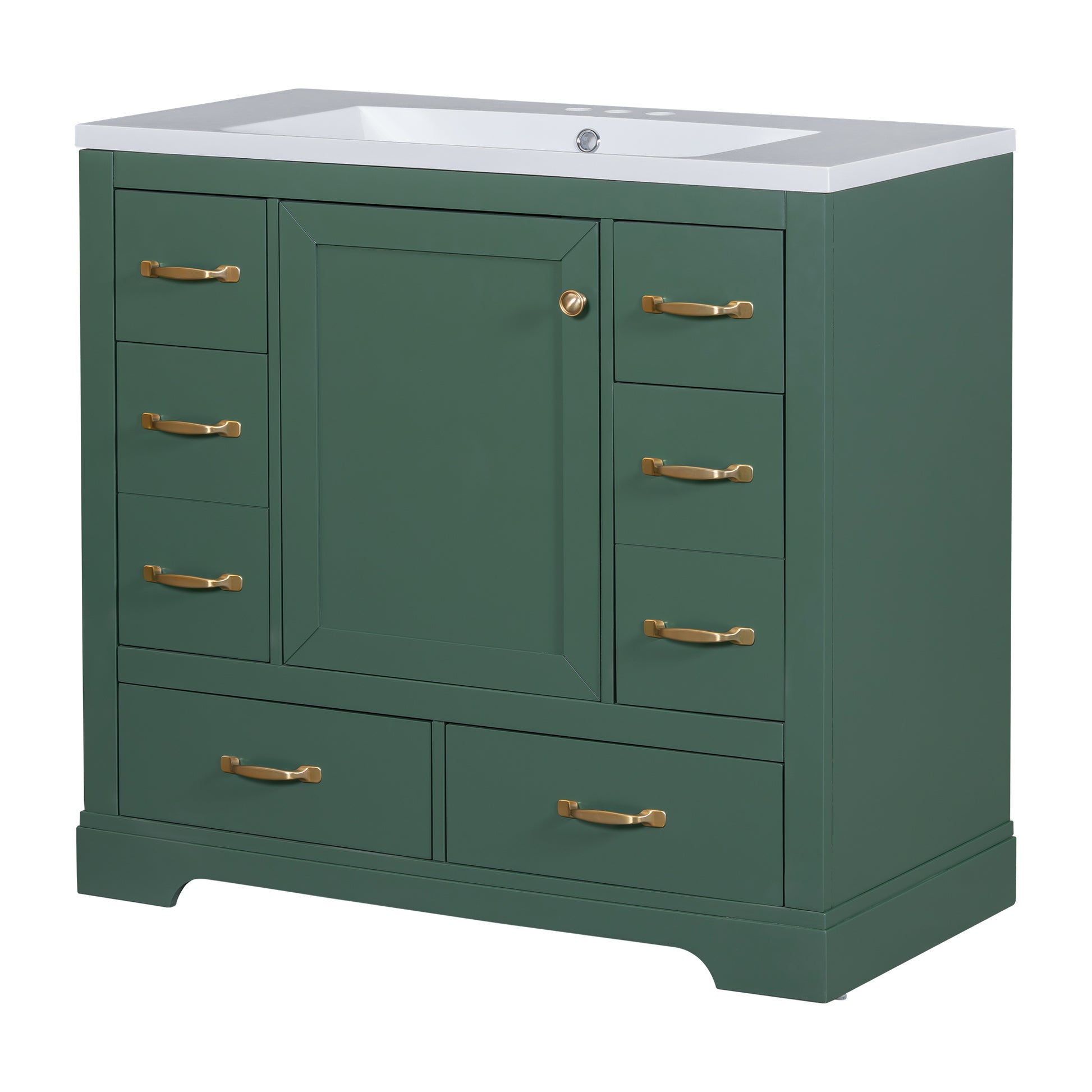 36" Bathroom Vanity With Sink Combo, Six Drawers, Multi Functional Drawer Divider, Adjustable Shelf, Green Green Solid Wood Mdf