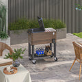 Outsunny Outdoor Cooler Cart, Rolling Beverage Ice Chest, Rugged Steel Patio Cooler With Locking Wheels, 60 Quart Capacity For Poolside Bbqs, Brown Brown Plastic