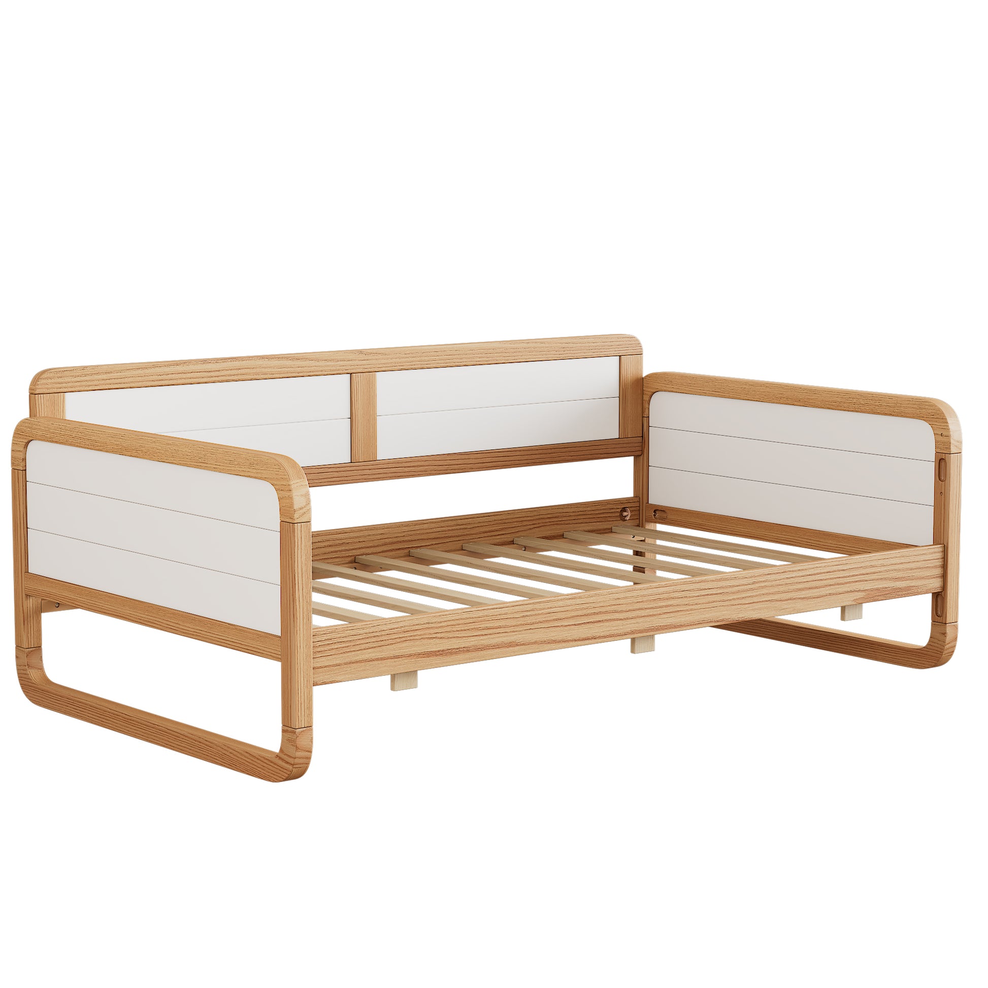 Twin Size Solid Wood Daybed With Trundle For Limited Space Kids, Teens, Adults, No Need Box Spring, Walnut And White Box Spring Not Required Twin White Walnut Wood Bedroom Modern Pine Daybeds Wood