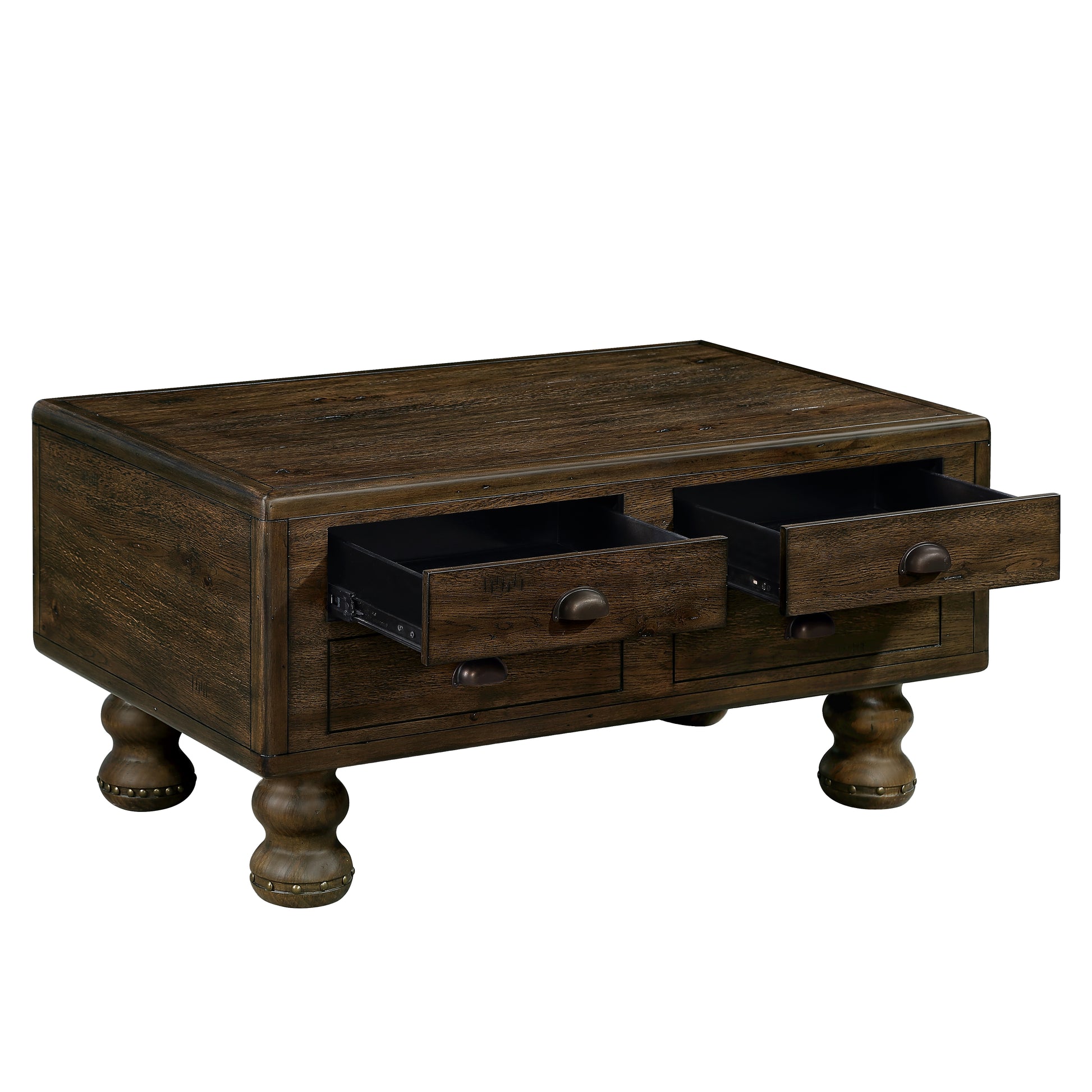 Rectangle Living Room Coffee Table Set, 3 Piece Solid Wood Living Room Table Set, 1 Coffee Table And 2 End Table, Wood Center Table Tea Table Set With Rivet Decoration Legs.Easy Assembly, Espresso Espresso Pine