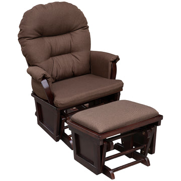 Homcom Nursery Glider Rocking Chair With Ottoman, Thick Padded Cushion Seating And Wood Base, Brown Brown Polyester