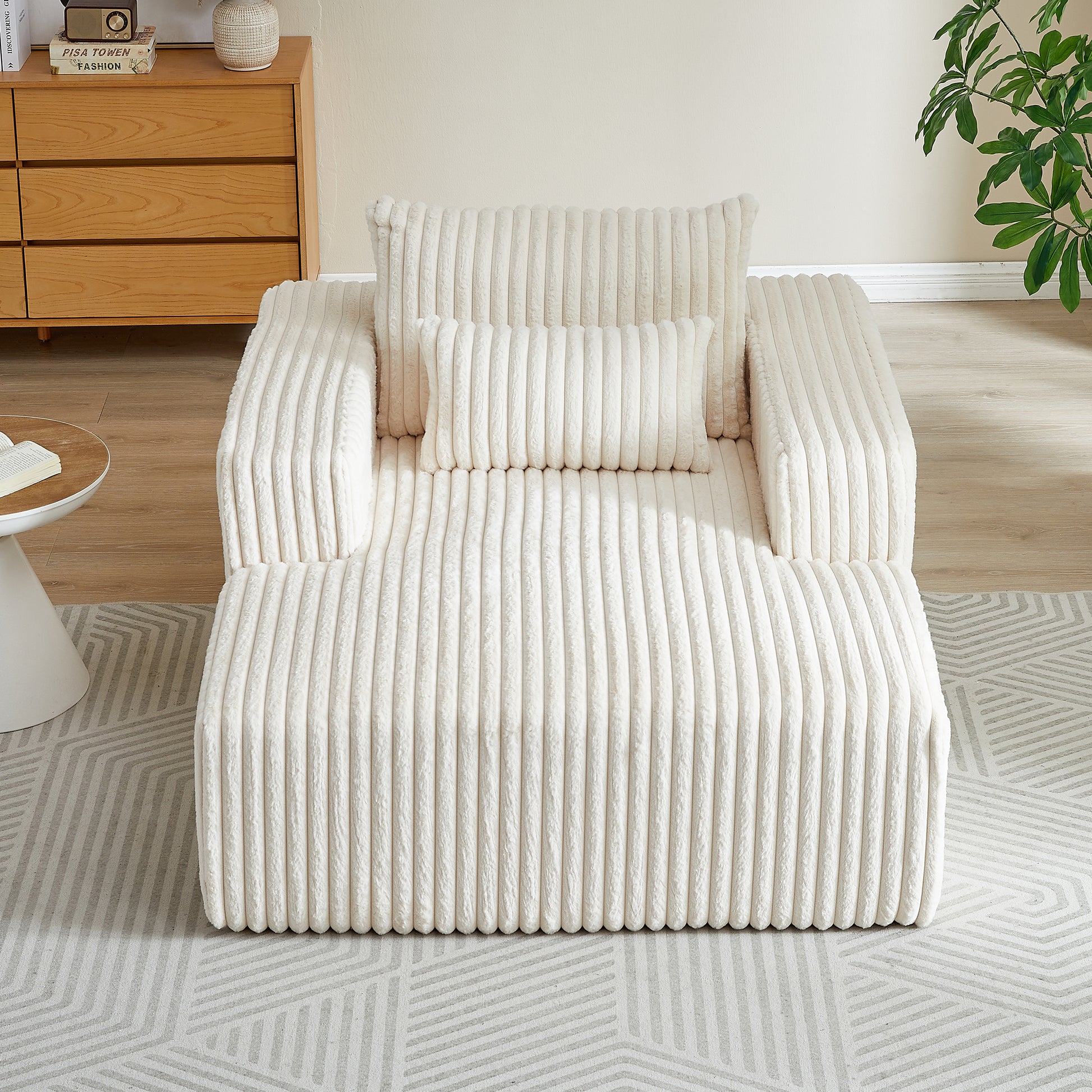 62.5 Inch Corduroy Sponge Sofa Lounge Chair,No Assembly Required,Fluffy Modern Sleeper Chair For Indoor Living Room Bedroom Beige Foam Corduroy 1 Seat