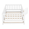Twin Size Floor Bed With Slats, Montessori Floor Bed With Fence And Door, Kids Montessori Bed Twin Size, Wood Montessori Floor Bed For Kids, Girls, Boys Twin White Twin White Wood White Pine Pine