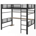 Full Size Metal Loft Bed Frame With Storage Shelf And Led Light,Iron Mesh,Black Black Metal