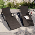 K&K 80'' Outdoor Wicker Chaise Lounge Chairs Set Of 2, Patio Rattan Reclining Chair Pull Out Side Table Adjustable Backrest Ergonomic Wave Design Pool Sunbathing Recliners, Dark Brown No Lounge Dark