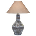 Niek 30 Inch Hydrocal Table Lamp, Empire Shade, Urn Base, Gray Wash Finish Gray Beige Fabric