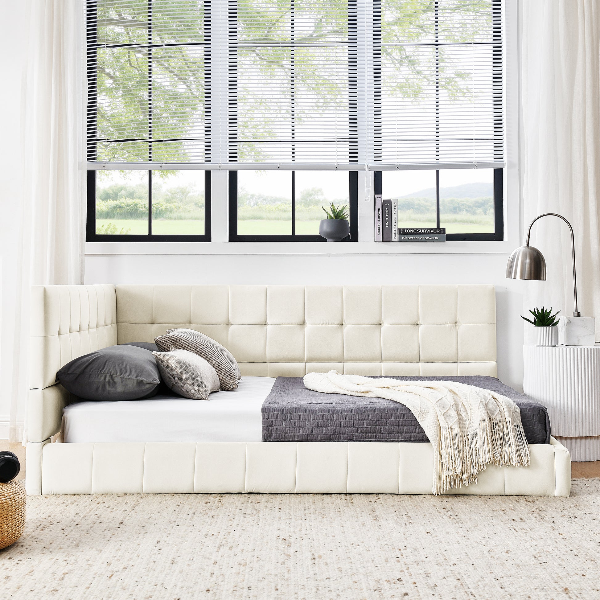 Full Size Upholstered Tufted Bed Frame, Sofa Bed Frame With Comfortable Backrest And Armrests, Full Size Bed For Bedroom, Living Room,Velvet, Beige 80.5''*59''*30.5'' Box Spring Not Required Full Beige Composite Bedroom Eucalyptus Bed Frame Foam Velvet