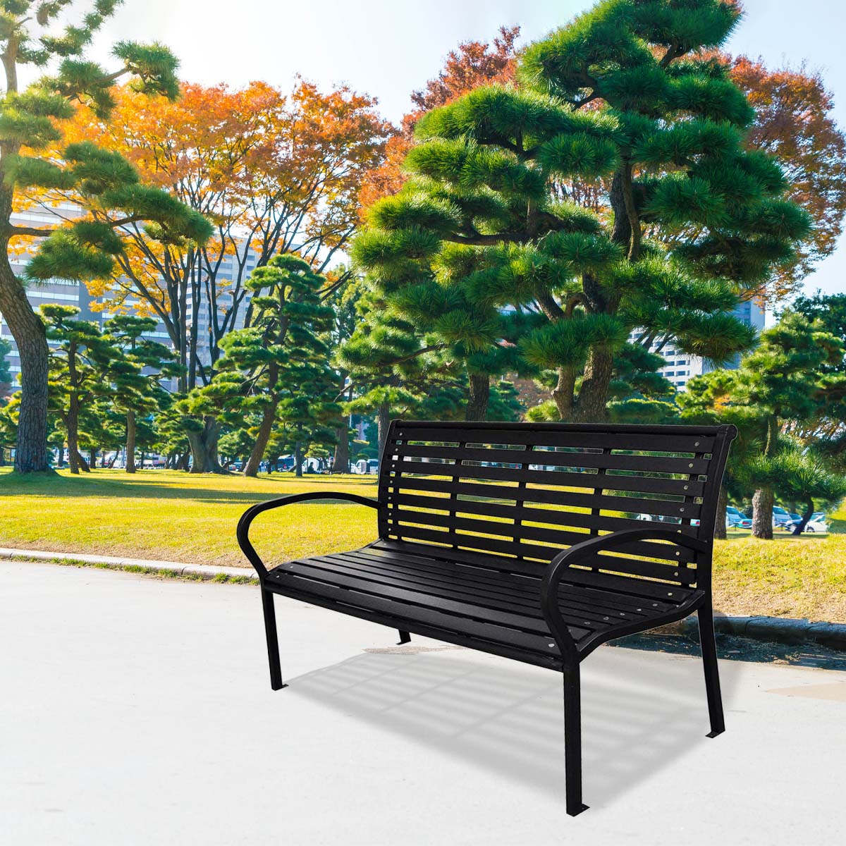 45.7In. Patio Bench Black Steel And Wpc Black Steel