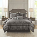7 Piece Jacquard Comforter Set Grey King King Grey Polyester