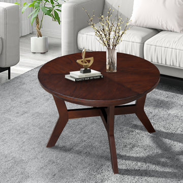 32Inch Wood Round Coffee Table For Living Room,Mid Century Farmhouse Circle Wooden Coffee Tables For Apartment, Easy Assembly, Espresso Espresso Rubber Wood