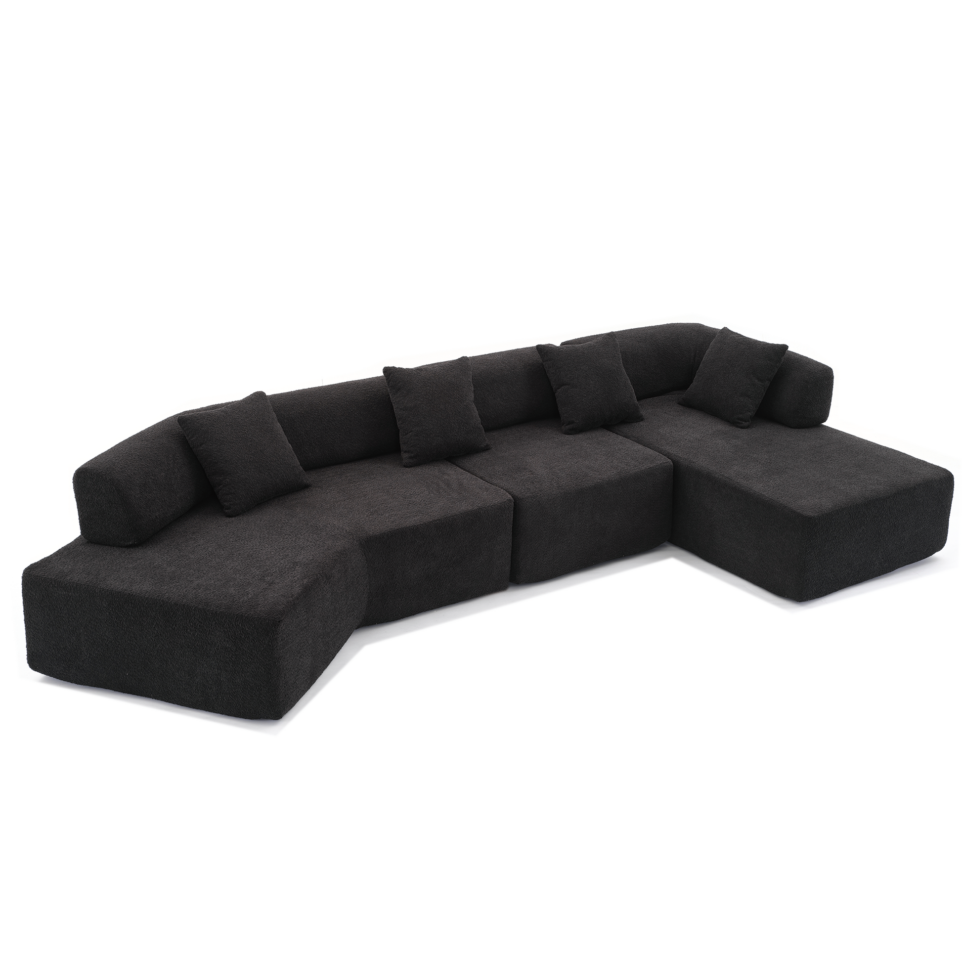 Arrived Modern Minimalist 140" L Shape Couch ,No Assembly Required,Boucle,Modular Sofa ,Couch With Chaise,Free Combination Foam Filled Sofa, 4 Seats,Black Black Polyester Primary Living Space Soft Modern Foam Polyester 4 Seat