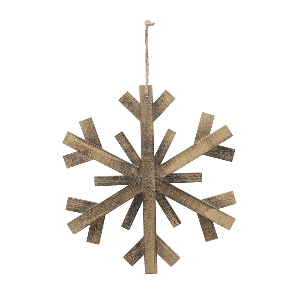 17.7" X 17.7" Large Fir Wood Snowflake Ornaments, Hanging Home Decor Accents For Christmas Tree, Wall Art, Holiday Display, Set Of 2 Brown Wood